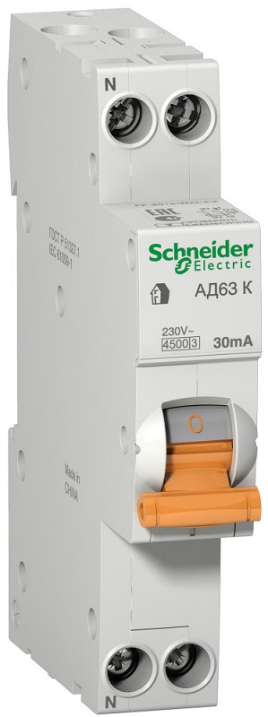 Автомат дифференциального тока АВДТ Schneider Electric Домовой 1п 25А 30мА 4,5кА C тип AC